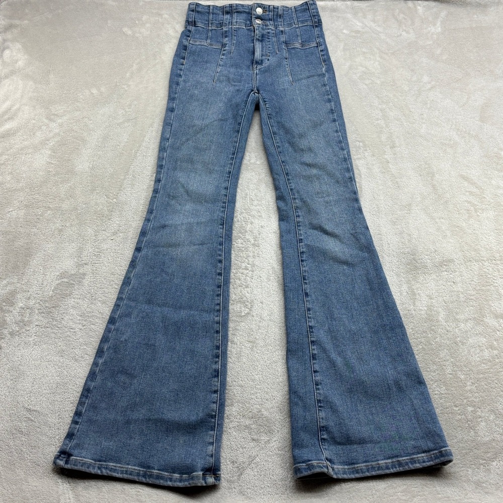 We The Free Flare Jeans Womens 25 HR Corset Waist Seamed Retro Boho 70s Denim
